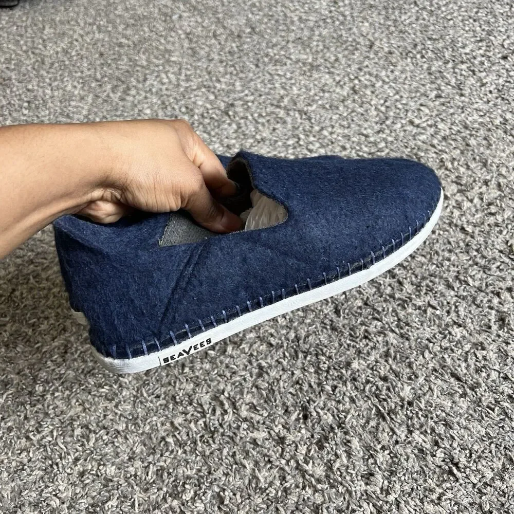 SeaVees Huckberry Stag Slipper Slip On Felted Wool Deck Shoes Blue Mens Size 8